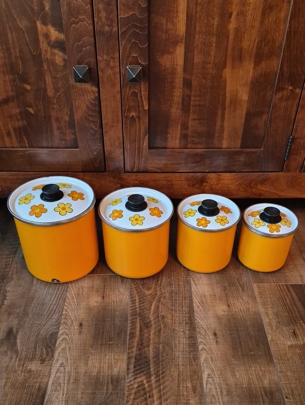 Vintage MCM Yellow Floral Canister Set - 4 Piece